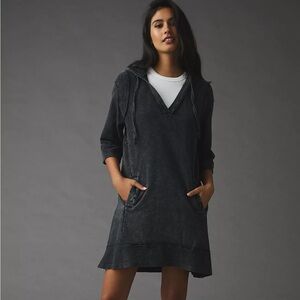 Anthropologie Washed Black Hooded yoga dress comforter small to medium size